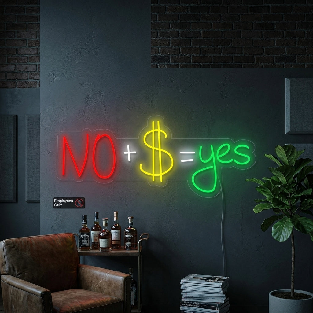 "No + US Dollar = Yes" Letreros Neon