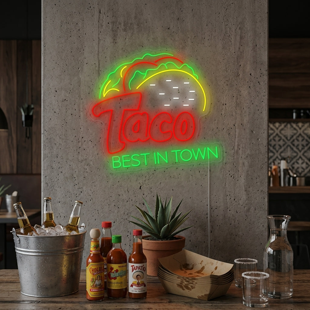"Taco Best In Town" Letrero de neón