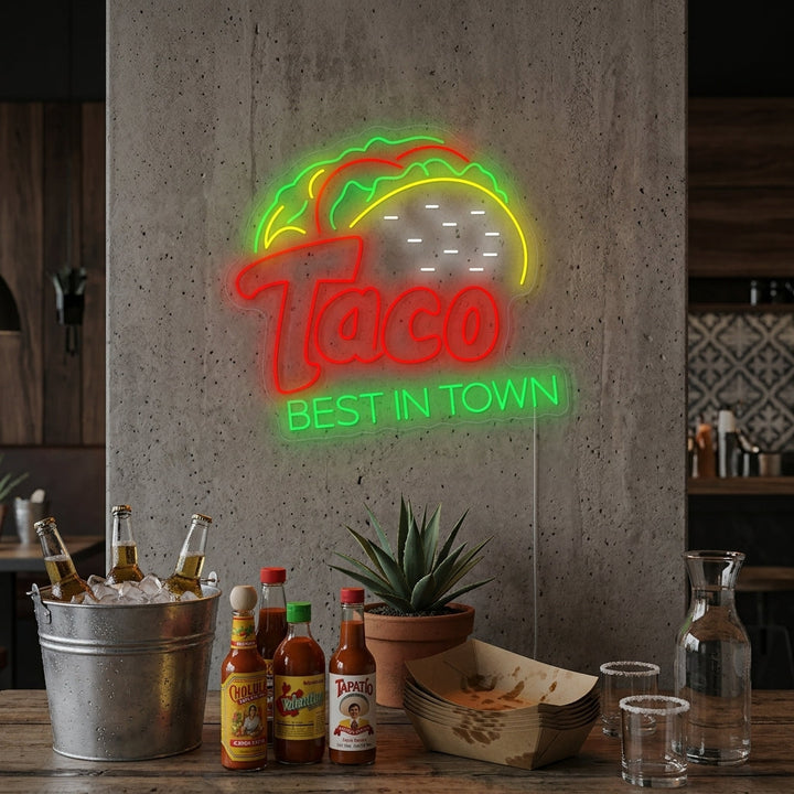 "Taco Best In Town" Letrero de neón