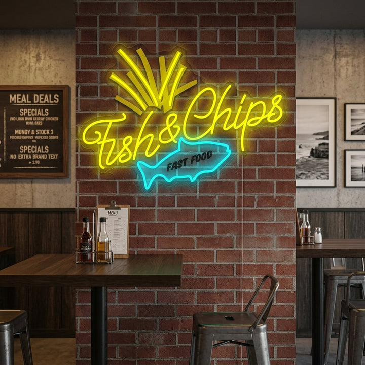"Fish & Chips" Letrero de neón