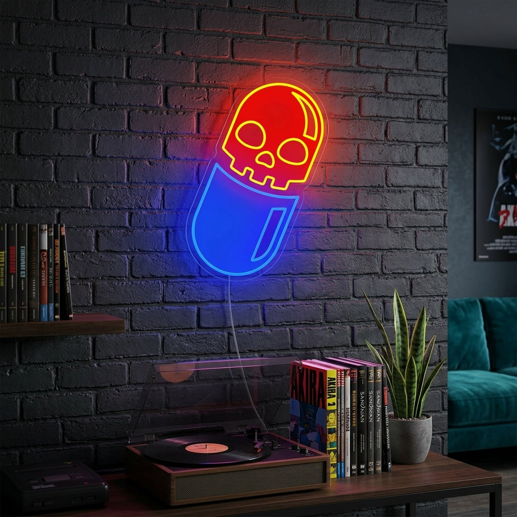 "Cráneo Pastilla UV Imprimir" Letreros Neon