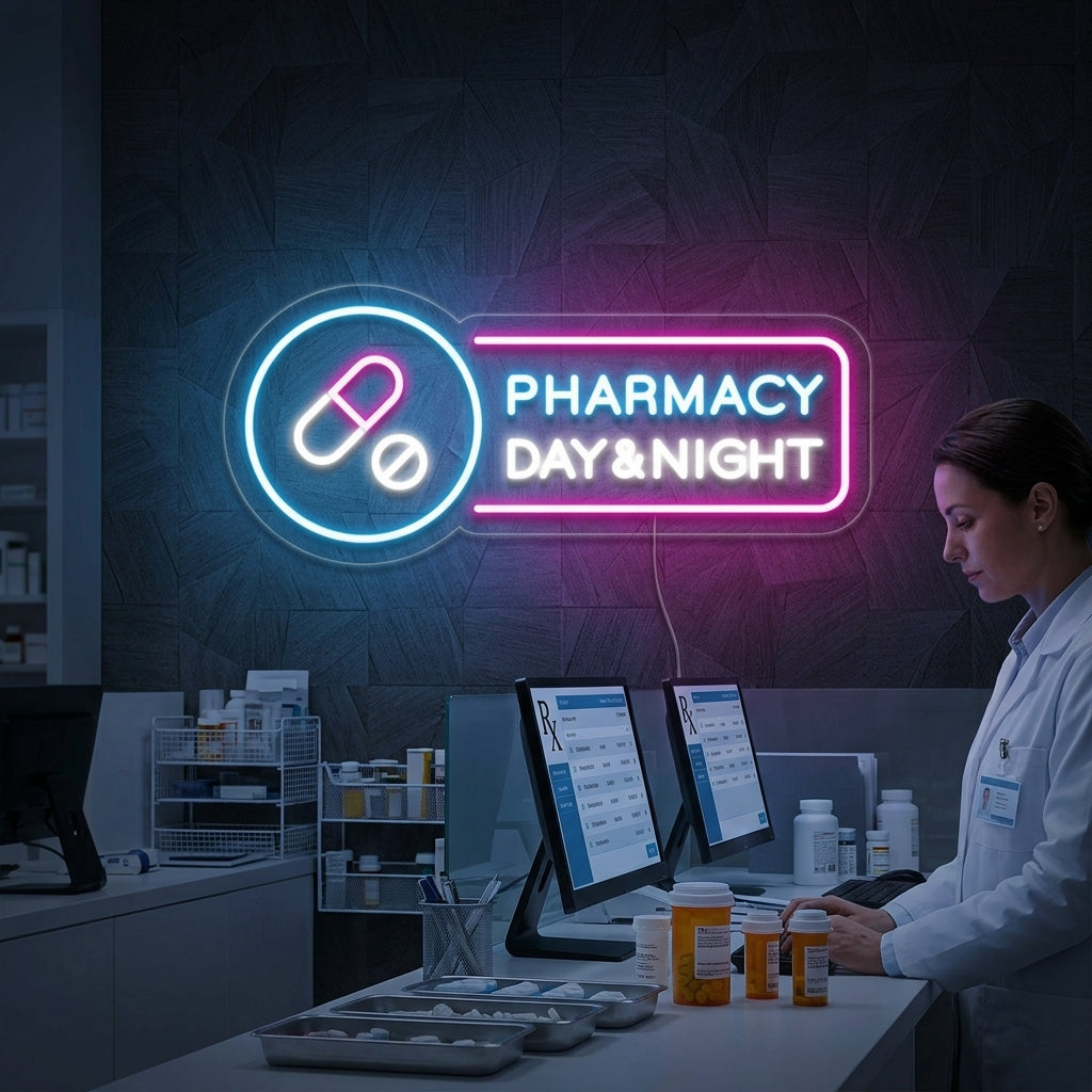 "Pharmacy Day Night" Letreros Neon