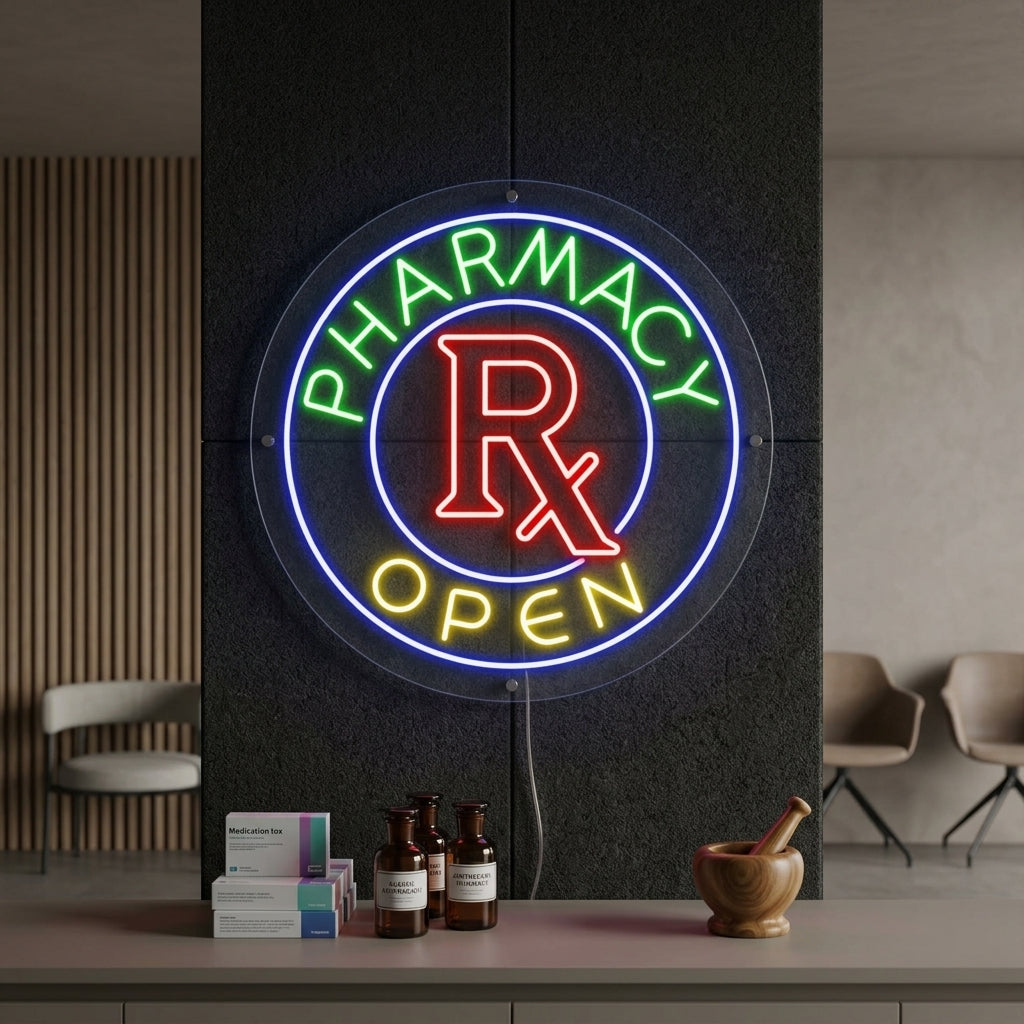 "Pharmacy Open" Letreros Neon