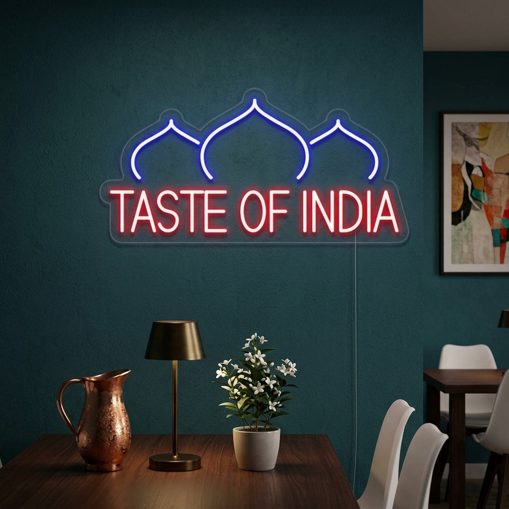 "TASTE OF INDIA, Restaurante, cebolla" Letreros Neon