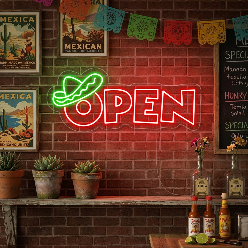 "open, Comida mexicana" Letreros Neon