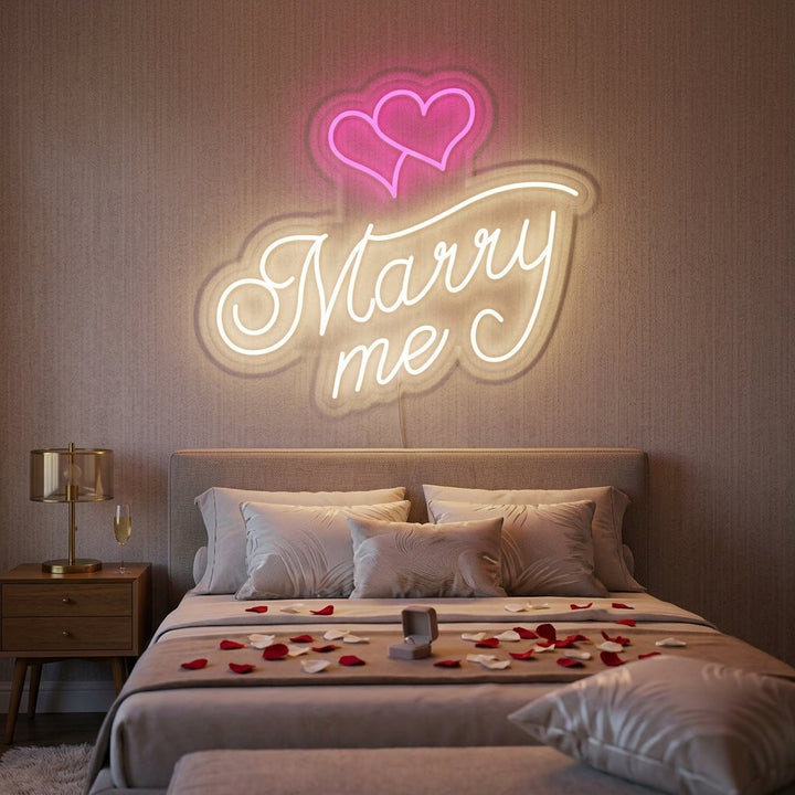 "Marry Me, Corazones" Letreros Neon