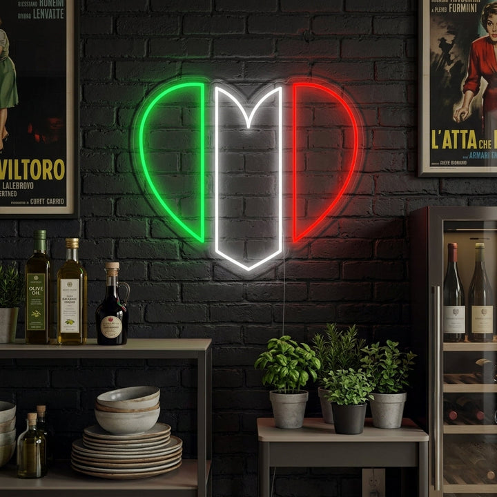 "Bandera De Italia En Forma De Corazon" Letreros Neon