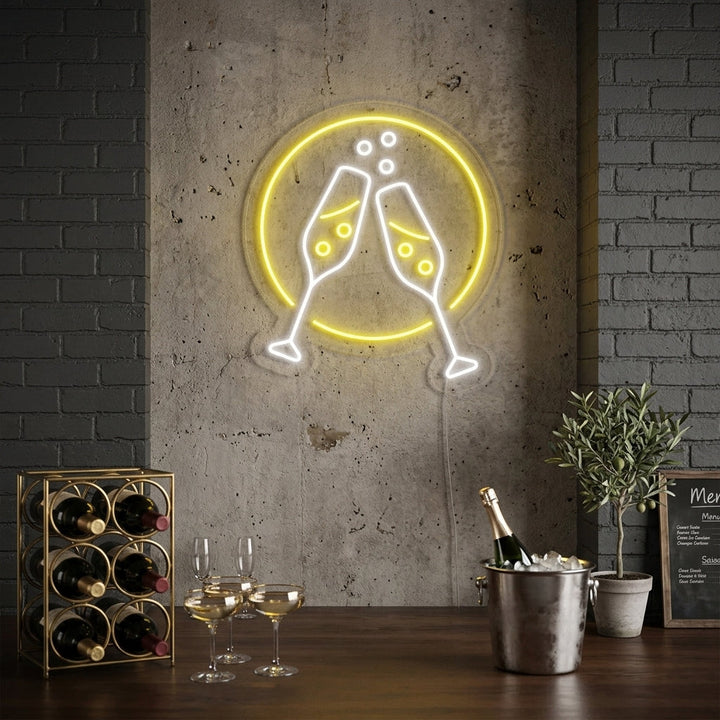 "Copas De Champán, Salud" Letreros Neon