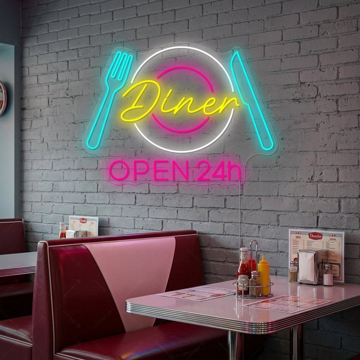 "Dinner Open 24h" Letrero de neón