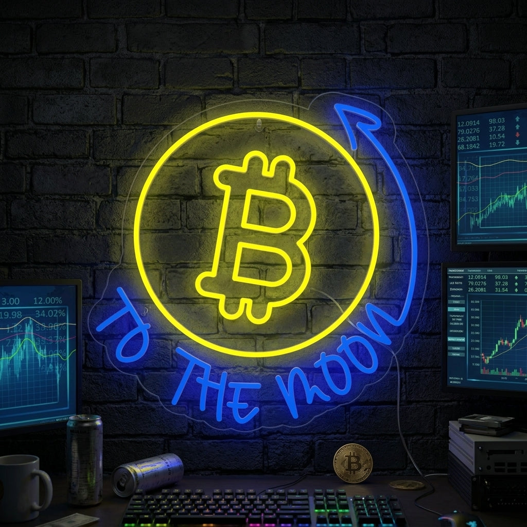 "Bitcoin to the Moon" Letreros Neon