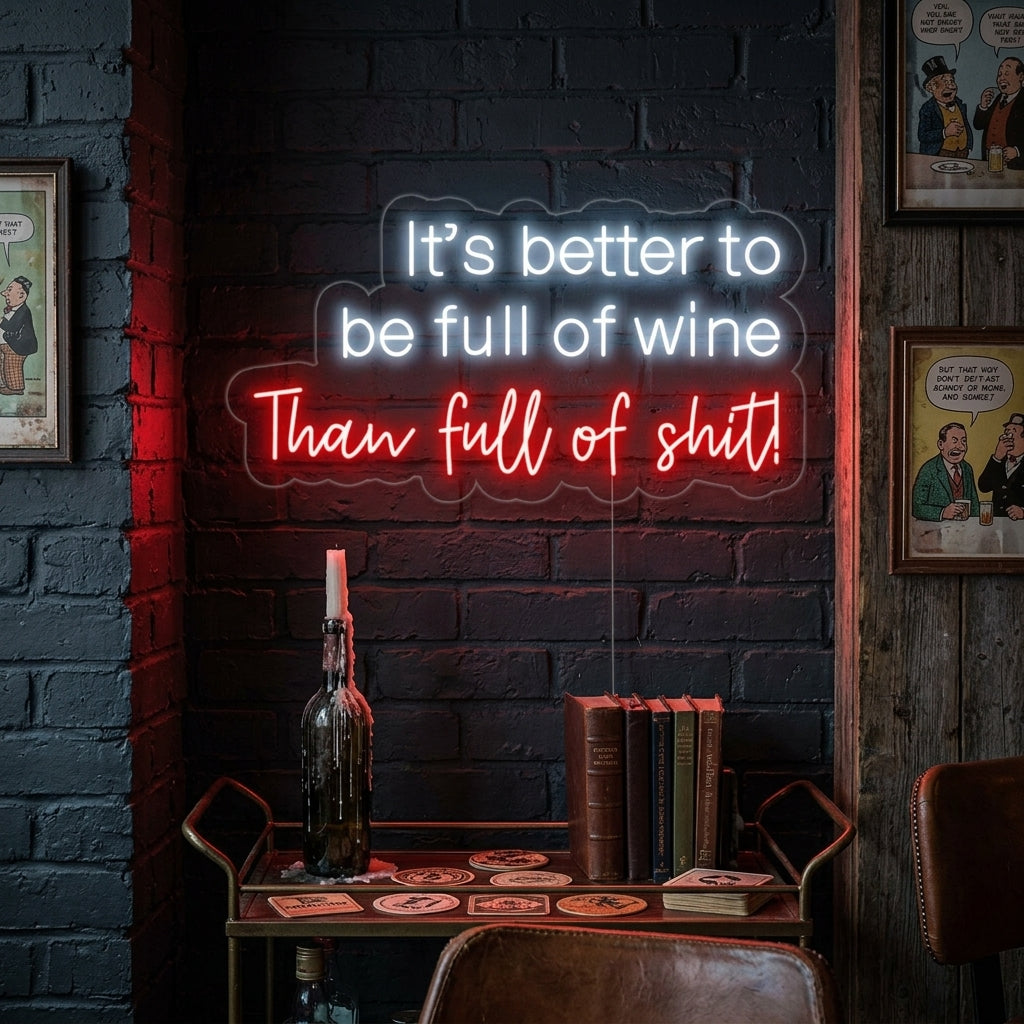 "It's Better To Be Full of Wine Than Full of Shit Bar" Letreros Neon