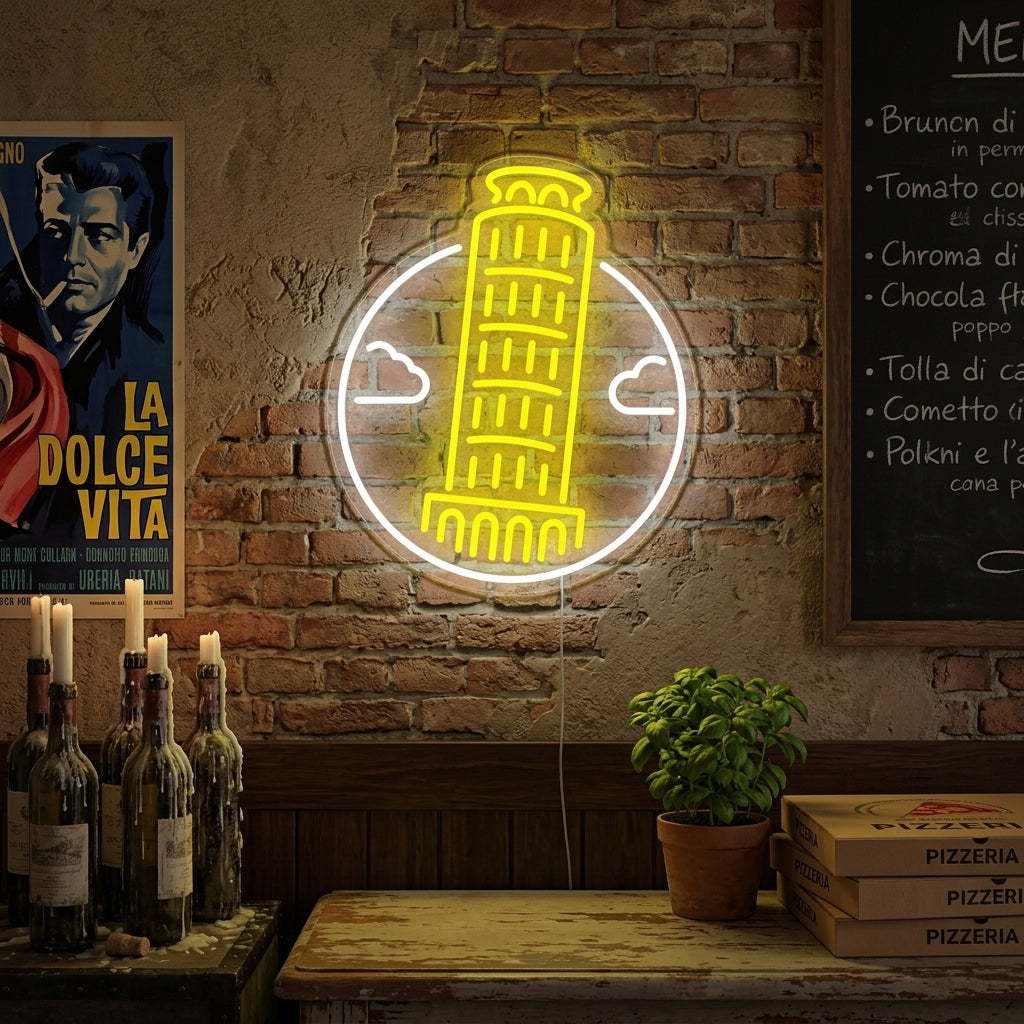 "Torre Inclinada De Pisa En Italia" Letreros Neon