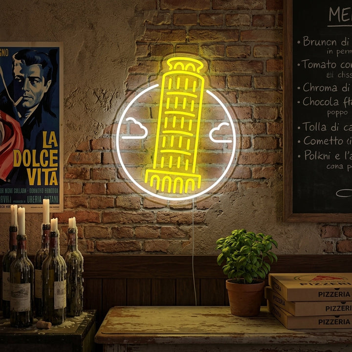"Torre Inclinada De Pisa En Italia" Letreros Neon