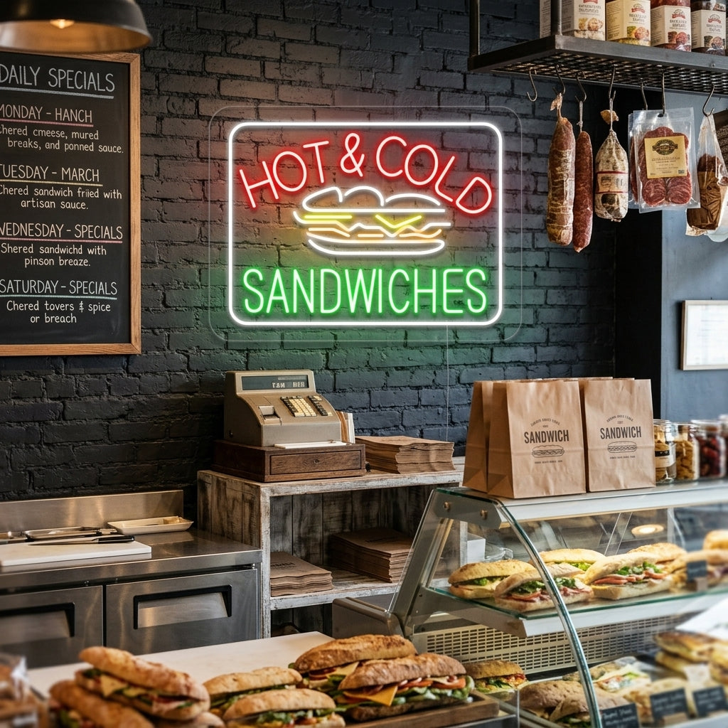 "Hot Cold Sandwiches" Letreros Neon