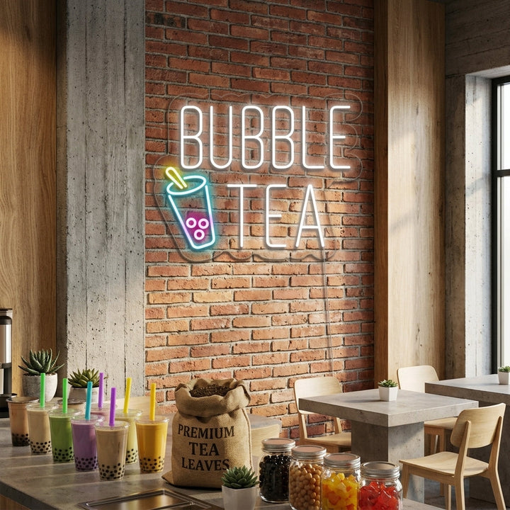 "Taza, Bubble Tea" Letreros Neon