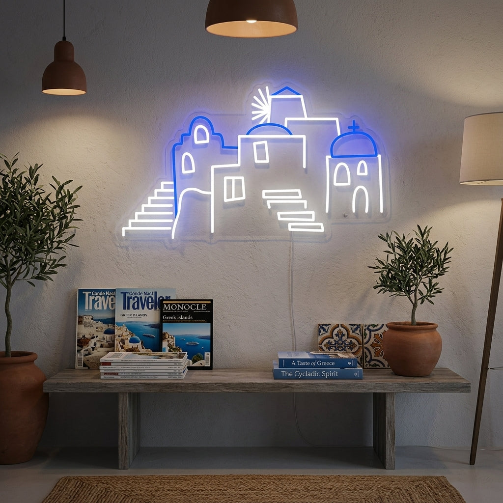 "Cúpulas De Santorini En Grecia" Letreros Neon