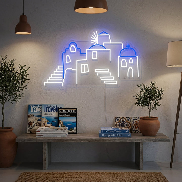 "Cúpulas De Santorini En Grecia" Letreros Neon