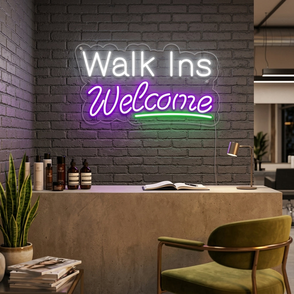 "Walk Ins Welcome" Letreros Neon