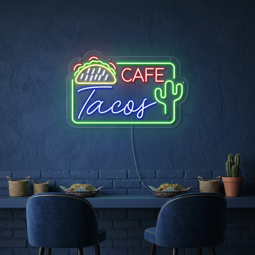 "CAFE TACOS, Comida mexicana" Letreros Neon