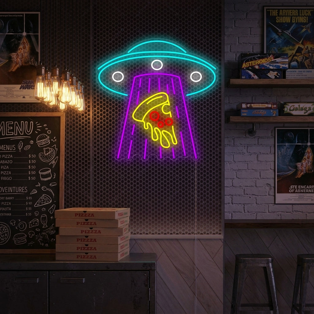 "Ufo Secuestro Pizza" Letrero de neón