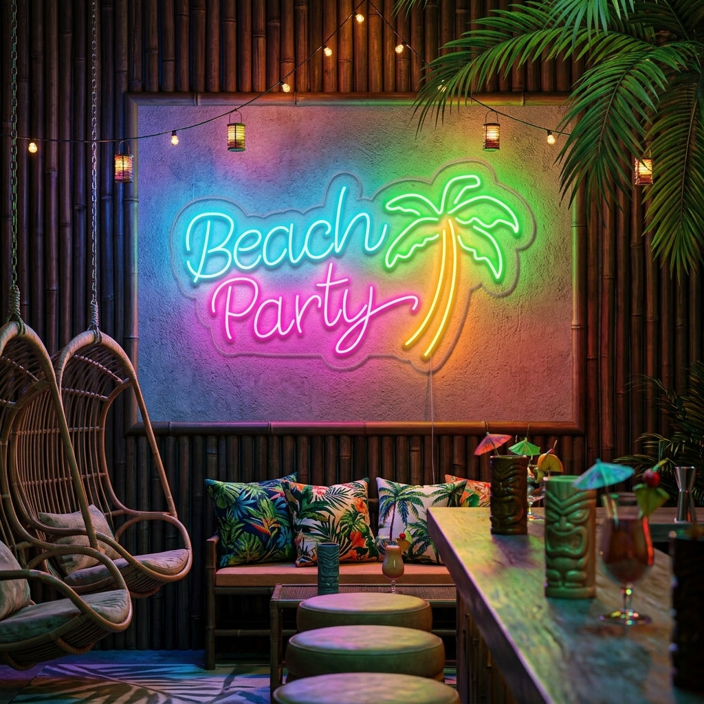 "Beach Party, Palmera" Letreros Neon