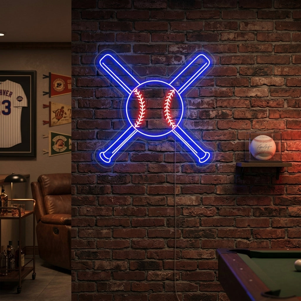 "Beisbol Bates Cruzados Con Pelota" Letreros Neon