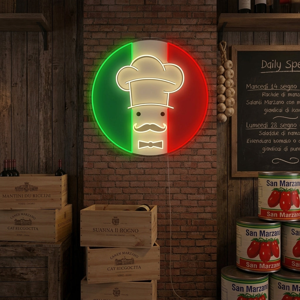 "Logo Restaurante Italiano Chef" Letrero de neón