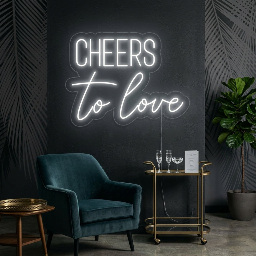 "Cheers To Love" Letreros Neon