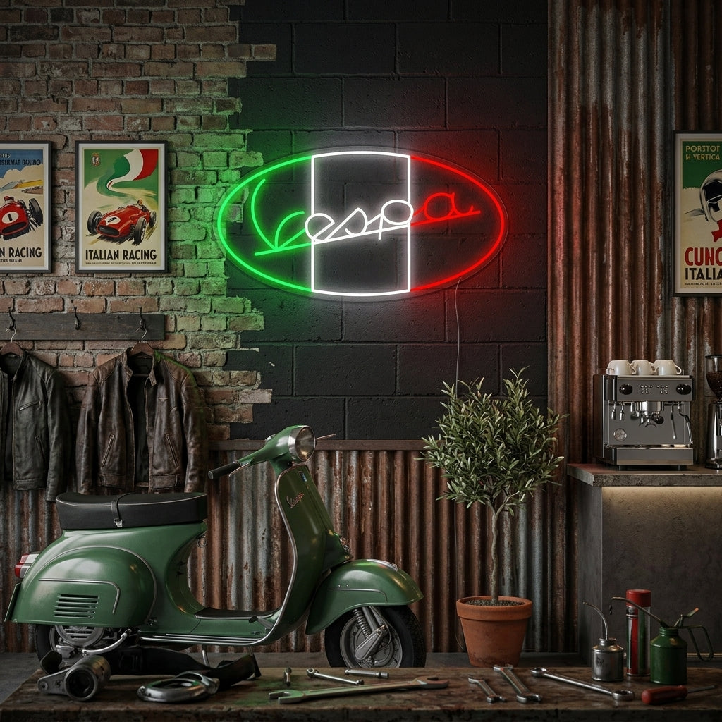 "Vespa Italian Motorcycle Logo" Letreros Neon