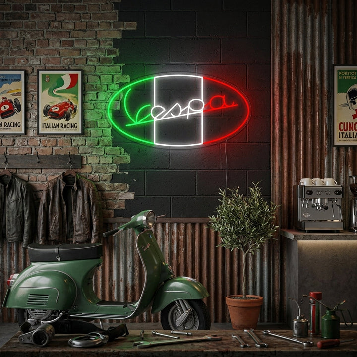 "Vespa Italian Motorcycle Logo" Letreros Neon