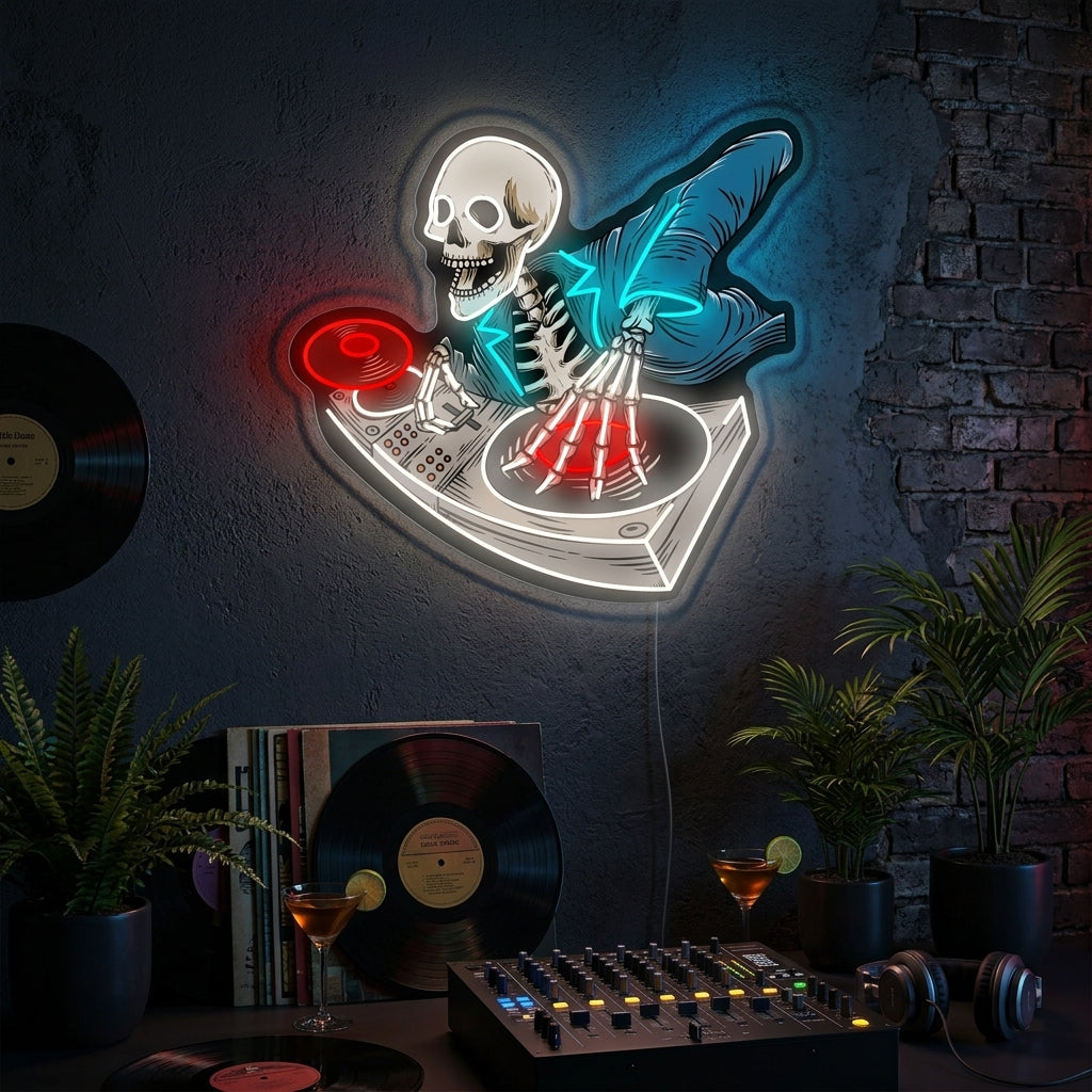"Esqueleto Dj" Letrero de neón
