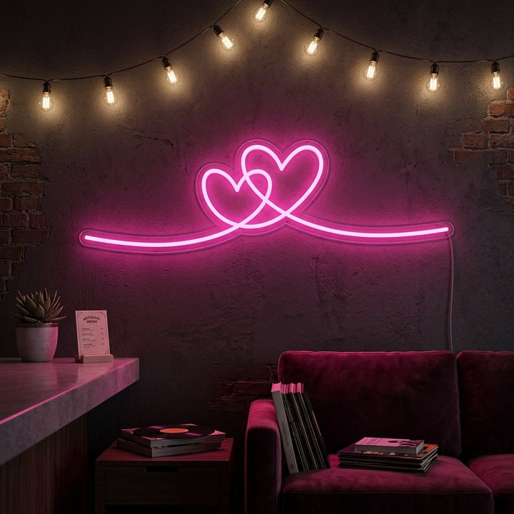 "Doble Corazón" Letreros Neon