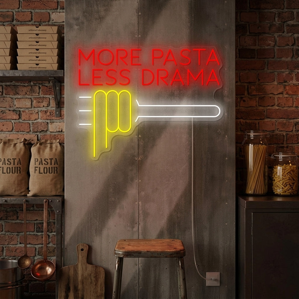 "More Pasta Less Drama" Letrero de neón