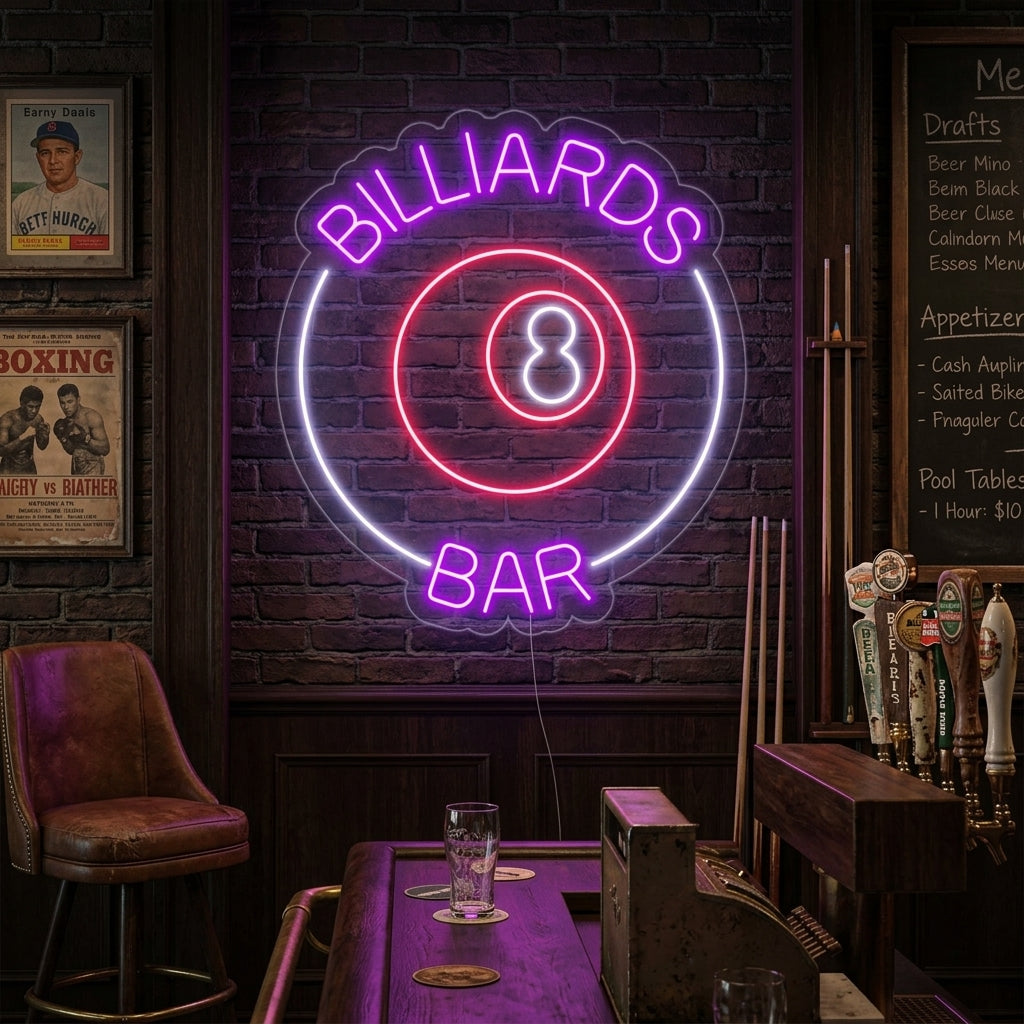 "Billiards 8 Bar, Logo De Bar De Billar" Letreros Neon