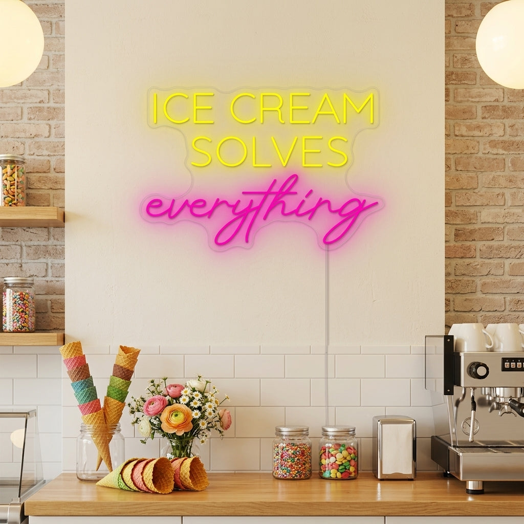 "Ice Cream Solves Everything" Letrero de neón