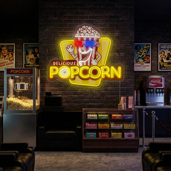 "Delicious Popcorn" Letrero de neón