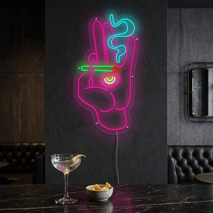"Fumando Mano Con Porro Mano Ojo Cigarrillo" Letreros Neon