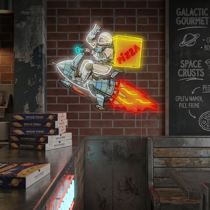 "Astronauta Repartiendo Pizza" Letrero de neón