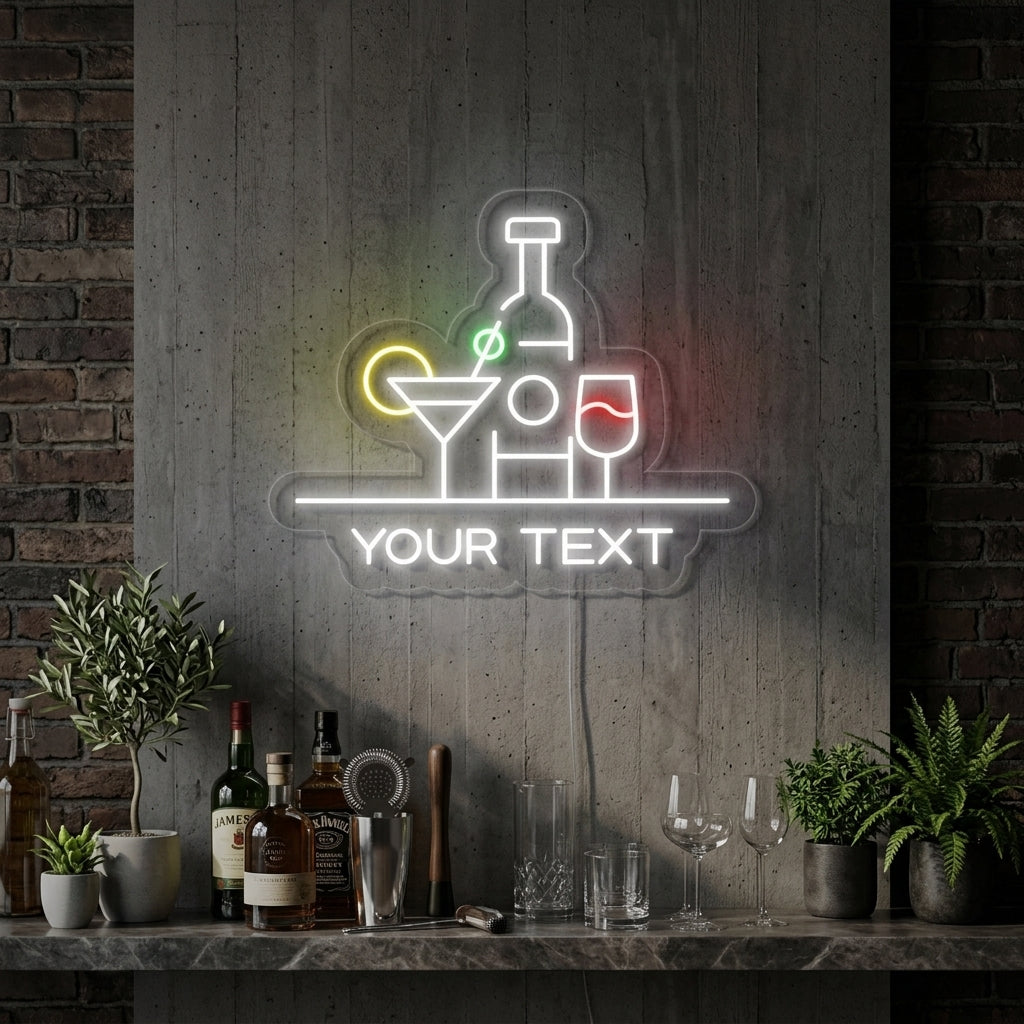"Botellas, Cocktailes, Bar" Letreros Neon