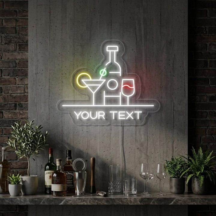 "Botellas, Cocktailes, Bar" Letreros Neon