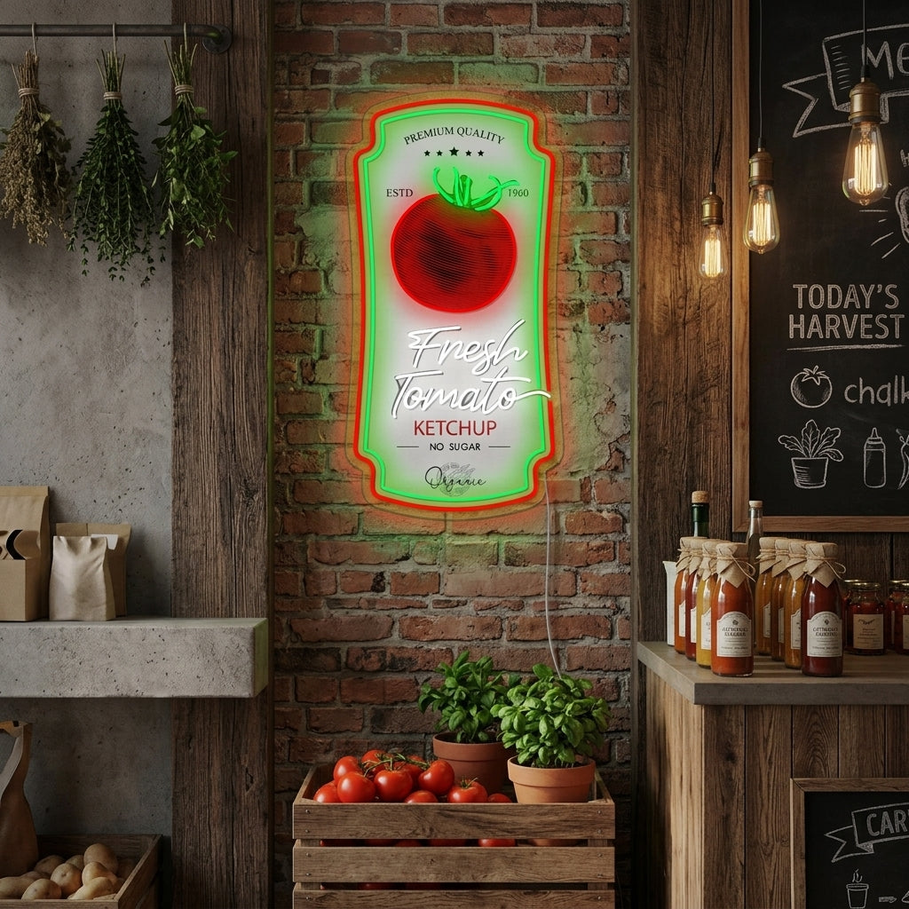 "Insignia de Salsa Ketchup de Tomate" Letrero de neón
