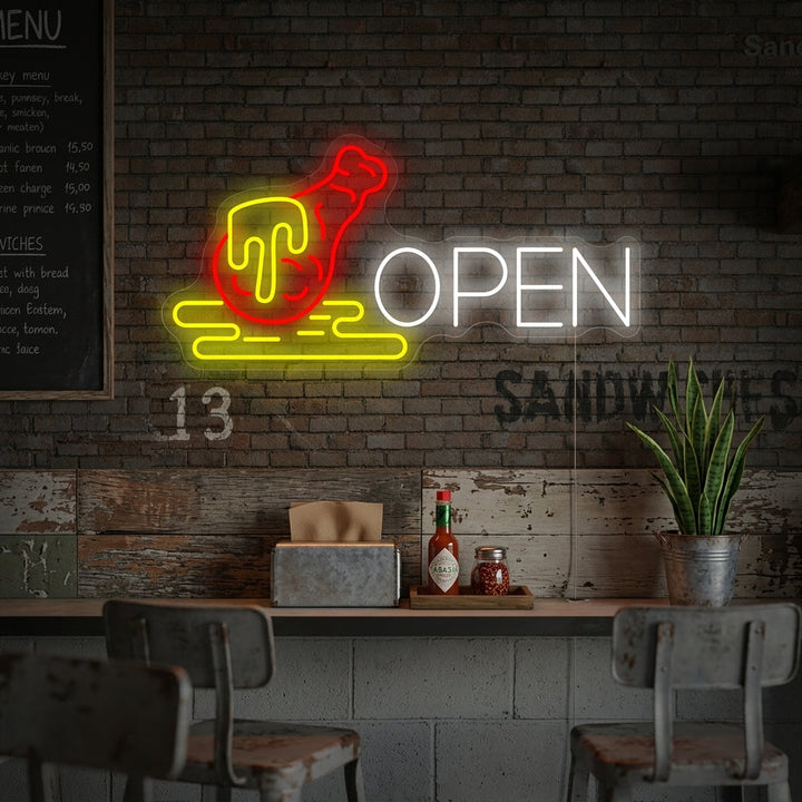 "Pollo Abierto" Letrero de neón