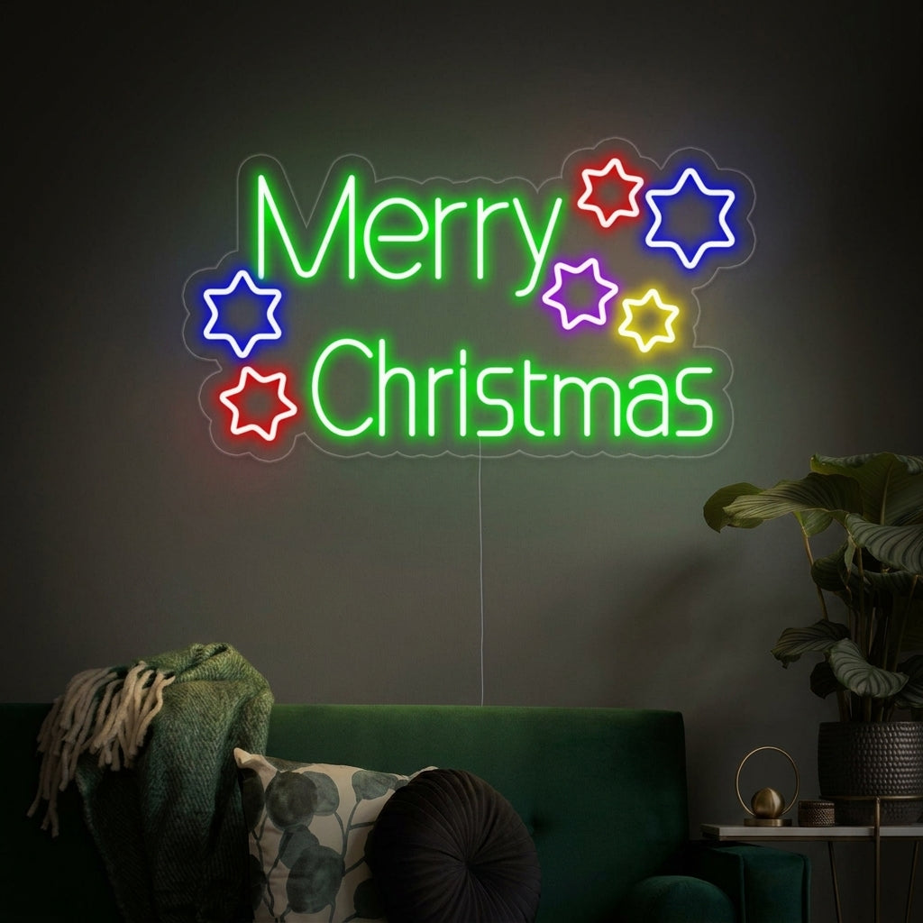 "Estrellas, Merry Christmas" Letreros Neon