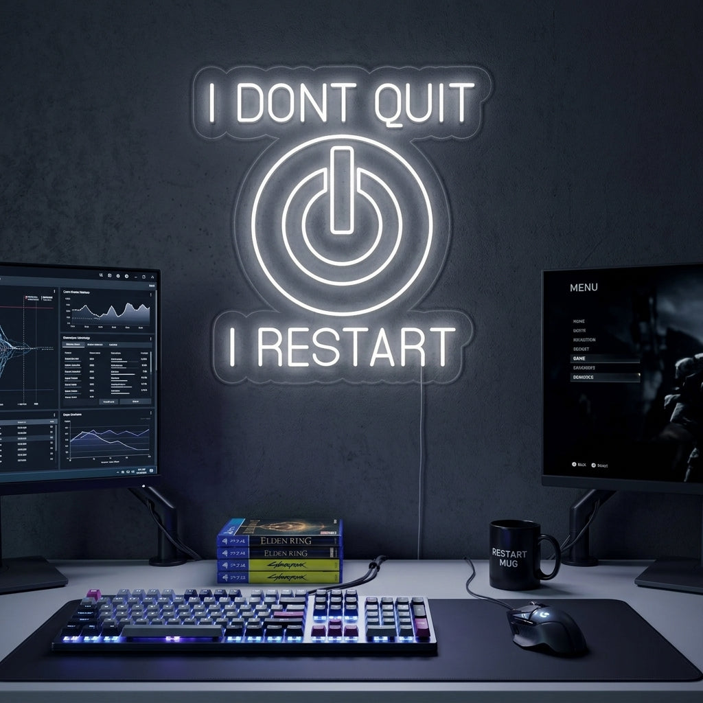 "I Dont Quit I Restart" Letreros Neon