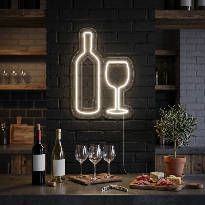 "Botella De Vino, Copa De Vino" Letreros Neon