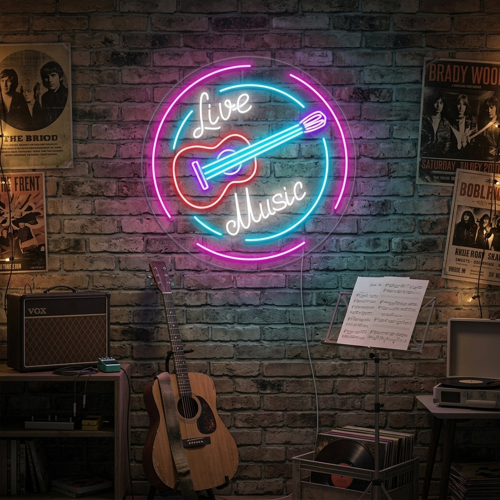 "Live Music, guitarras" Letreros Neon