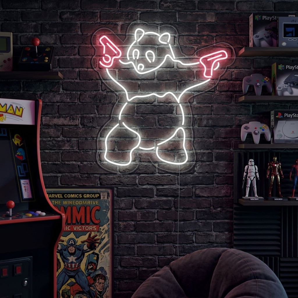 "Panda, Arma De Fuego" Letreros Neon