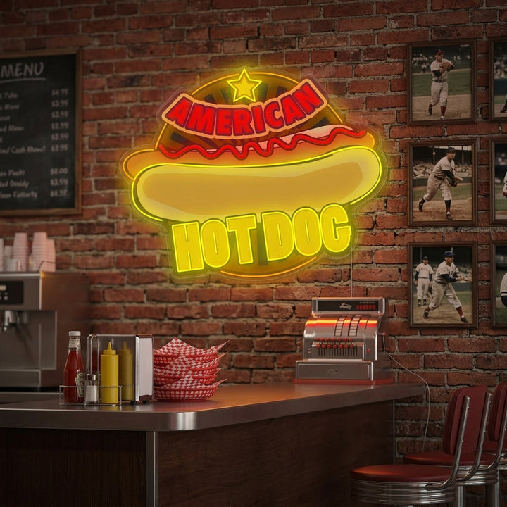 "American Hot Dog" Letrero de neón
