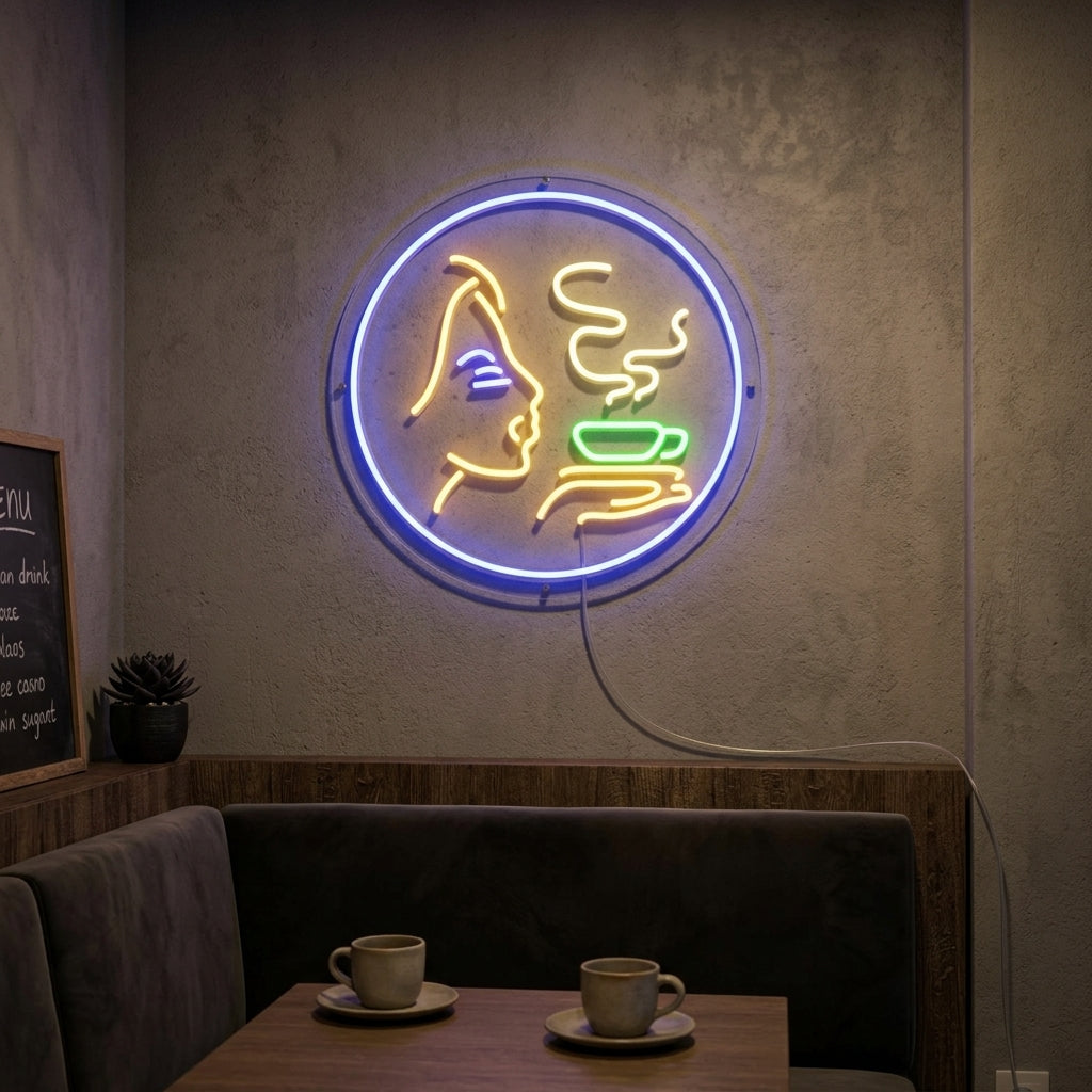 "Chica, Café Caliente" Letreros Neon