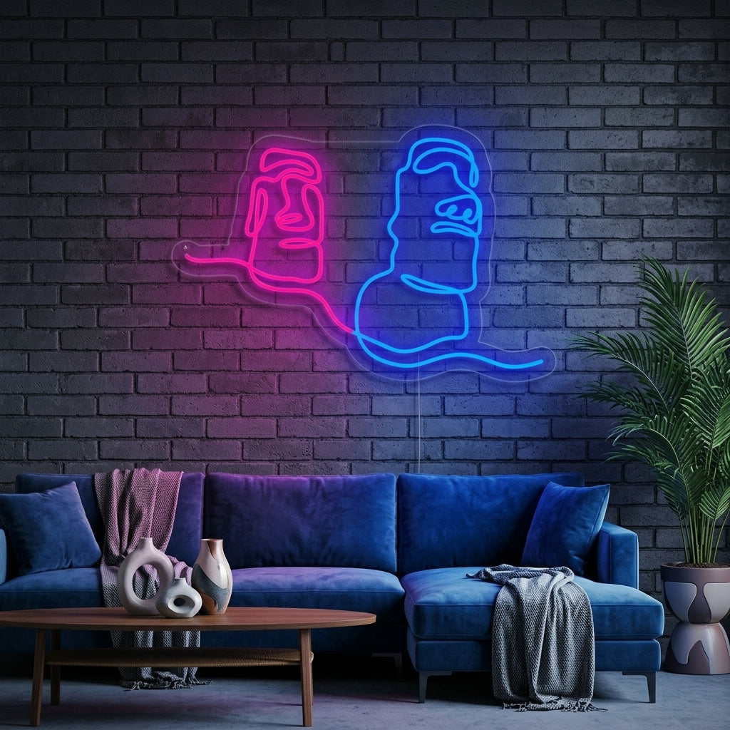 "Moai Isla De Pascua Estado Gigante Chile" Letreros Neon